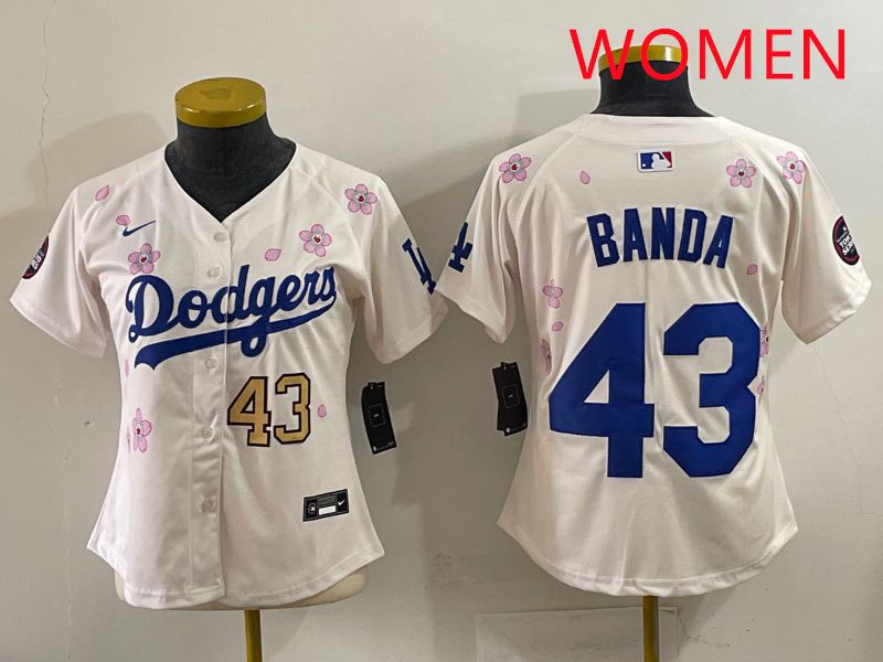Women Los Angeles Dodgers #43 Banda Cream Sakura Edition 2025 Nike MLB Jersey style 33